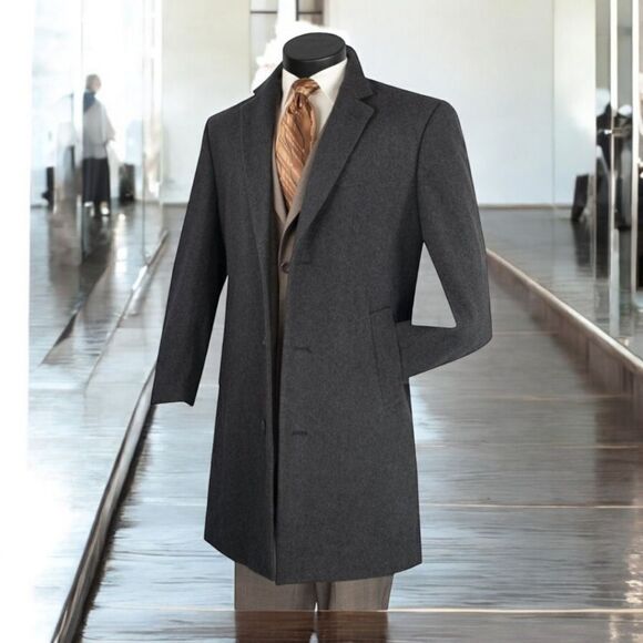 MEN'S VINCI 3/4 38" LENGTH. CHARCOAL CASHMERE BLEND TOP COAT. CL38 - Picture 1 of 2